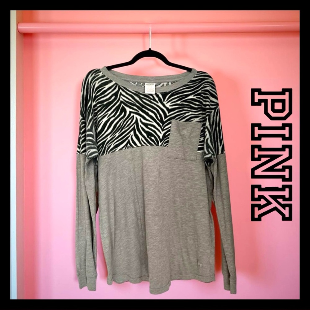 Victoria’s Secret PINK Zebra Print Gray Long-sleeved T-shirt